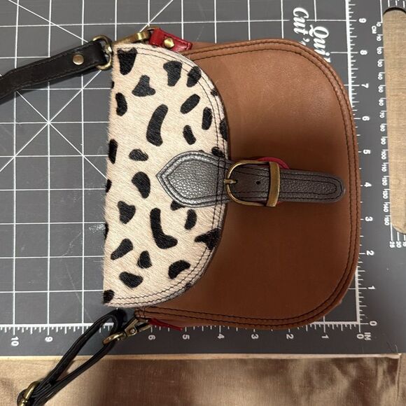 Augré F. Pony Hair And Leather Tan Raspberry Leather Crossbody Bag - Picture 6 of 11